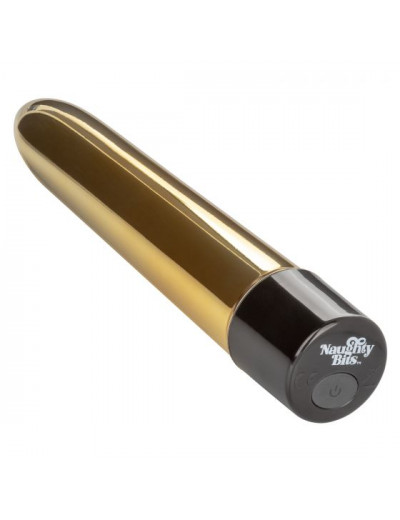 Золотистый классический вибратор Naughty Bits Gold Dicker Personal Vibrator - 19 см.