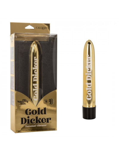 Золотистый классический вибратор Naughty Bits Gold Dicker Personal Vibrator - 19 см.