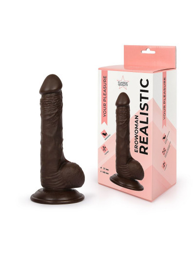 Реалистичный фаллоимитатор Erowoman коричневого цвета - 19,5 см.