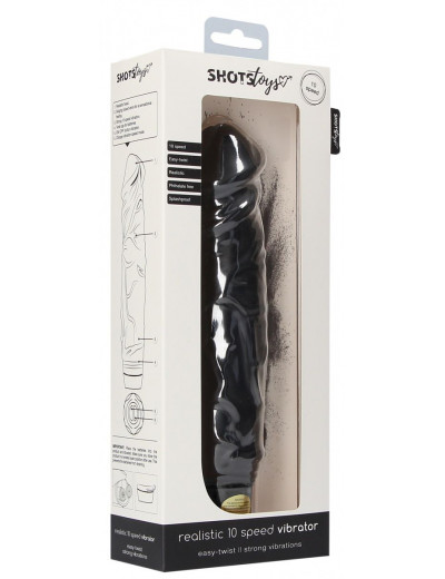 Черный вибромассажер Realisic 10 speed Vibrator - 24 см.