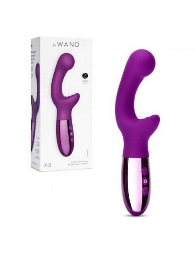 Фиолетовый вибромассажер с двумя моторами Le Wand XO - 19 см.