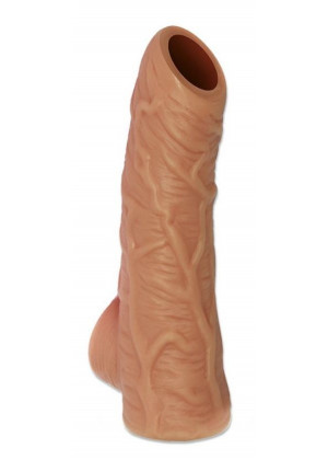 Телесная открытая насадка-реалистик с подхватом мошонки Nude Sleeve L - 14 см.