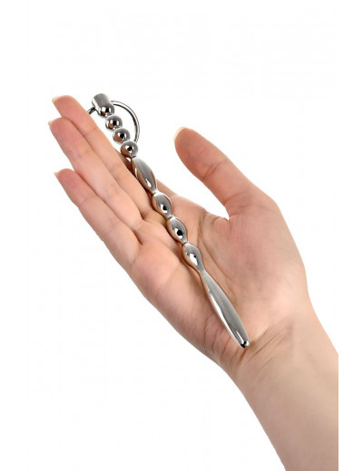 Серебристый фигурный уретральный плаг с кольцом в основании TOYFA Metal - 19 см.