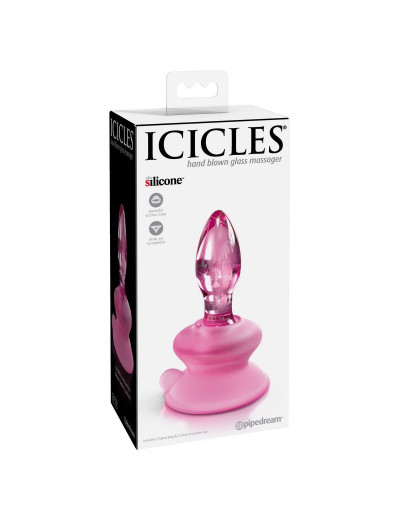 Розовая стеклянная пробка Icicles №90 с силиконовой присоской - 8 см.