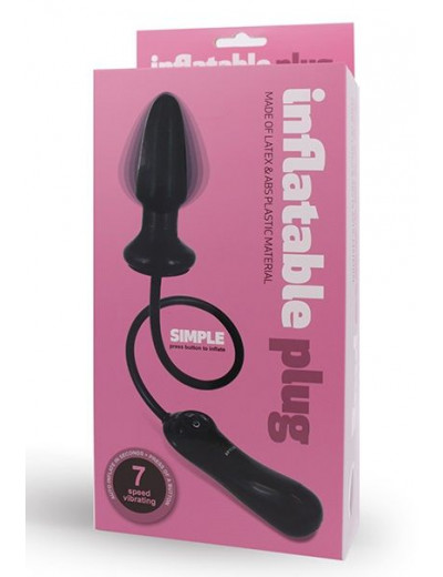 Чёрная анальная пробка с вибрацией и расширением Inflatable Plug - 12 см.