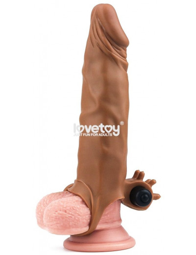 Коричневая вибронасадка-удлинитель на пенис Add 2 Pleasure X Tender Vibrating Penis Sleeve - 19 см.