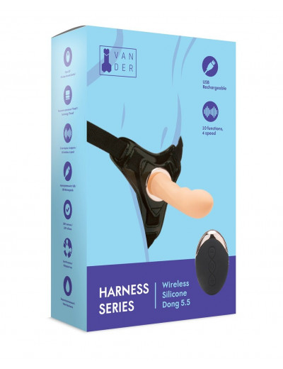 Телесный вибрострапон Vander Wireless Silicone Dong - 14 см.
