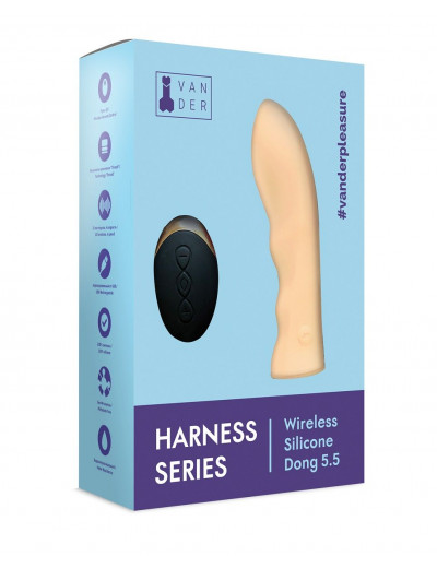 Телесный вибрострапон Vander Wireless Silicone Dong - 14 см.