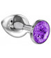 Малая серебристая анальная пробка Diamond Purple Sparkle Small с фиолетовым кристаллом - 7 см.