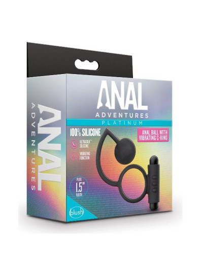Черное эрекционное кольцо с вибропулей и стимулирующим шариком Silicone Anal Ball with Vibrating C-Ring