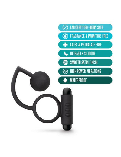 Черное эрекционное кольцо с вибропулей и стимулирующим шариком Silicone Anal Ball with Vibrating C-Ring