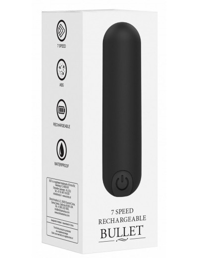 Черная перезаряжаемая вибропуля 7 Speed Rechargeable Bullet - 7,7 см.