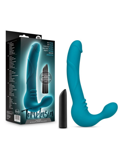 Бирюзовый безремневой страпон Luna Strapless Silicone Dildo - 22,86 см.