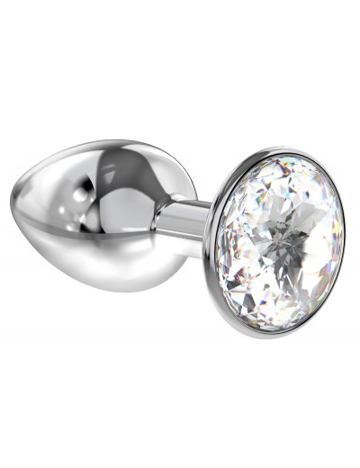 Малая серебристая анальная пробка Diamond Clear Sparkle Small с прозрачным кристаллом - 7 см.