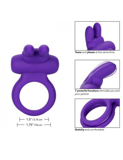 Фиолетовое двойное эрекционное кольцо Silicone Rechargeable Dual Rockin Rabbit