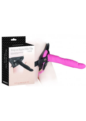 Розовый страпон 8 inch Strap-on Ripple Dildo Vibe - 21 см.