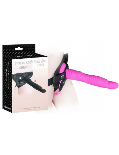 Розовый страпон 8 inch Strap-on Ripple Dildo Vibe - 21 см.
