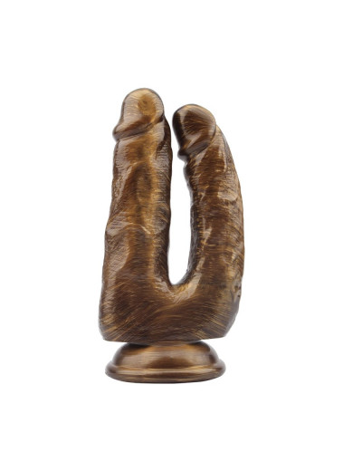 Золотистый анально-вагинальный фаллоимитатор Dick Cumming - 18 см.