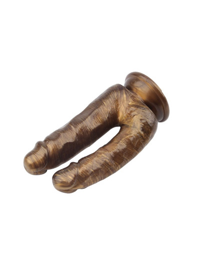 Золотистый анально-вагинальный фаллоимитатор Dick Cumming - 18 см.