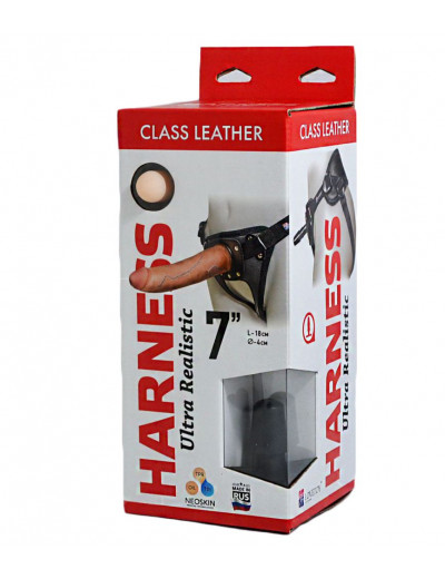 Насадка-фаллоимитатор на кожаных трусиках Harness Ultra Realistic 7  - 18 см.