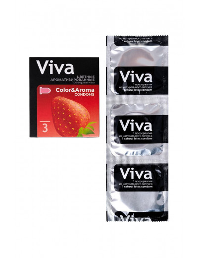 Цветные презервативы VIVA Color Aroma с ароматом клубники - 3 шт.