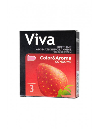 Цветные презервативы VIVA Color Aroma с ароматом клубники - 3 шт.