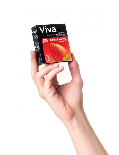 Цветные презервативы VIVA Color Aroma с ароматом клубники - 3 шт.