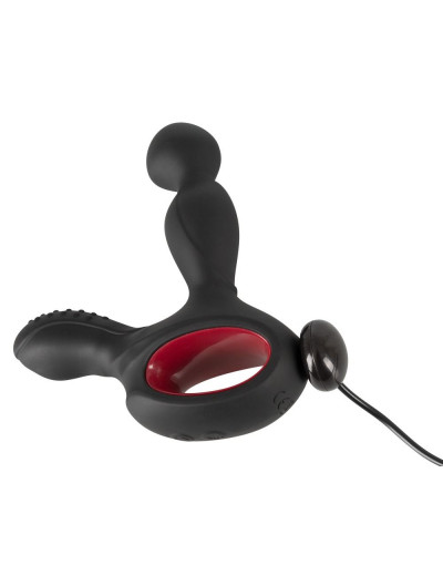 Черный вибромассажер простаты с нагревом и ротацией Prostate Plug - 14,5 см.