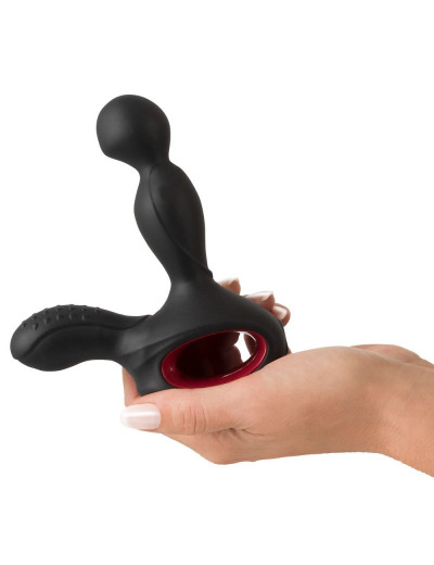 Черный вибромассажер простаты с нагревом и ротацией Prostate Plug - 14,5 см.
