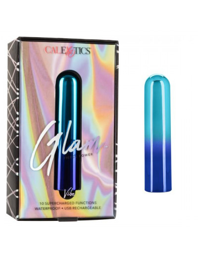 Голубой гладкий мини-вибромассажер Glam Vibe - 9 см.