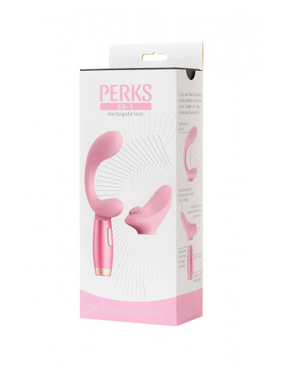 Розовый вибратор Le Stelle PERKS SERIES EX-3 с двумя сменными насадками
