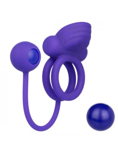 Фиолетовое эрекционное кольцо с утяжелителем Silicone Rechargeable Dual Rockin Rim Enhancer