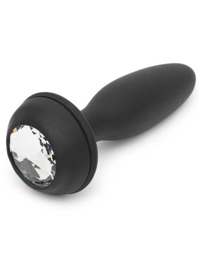 Черная анальная вибропробка Rechargeable Vibrating Bunny Tail Butt Plug Large - 14 см.