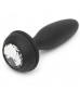 Черная анальная вибропробка Rechargeable Vibrating Bunny Tail Butt Plug Large - 14 см.