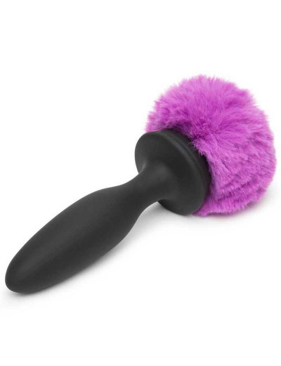 Черная анальная вибропробка Rechargeable Vibrating Bunny Tail Butt Plug Large - 14 см.