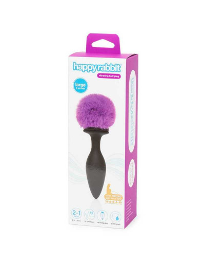 Черная анальная вибропробка Rechargeable Vibrating Bunny Tail Butt Plug Large - 14 см.