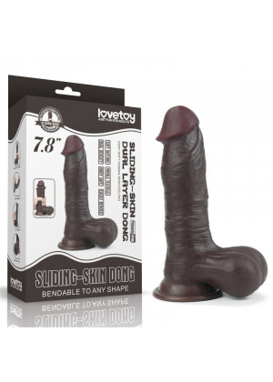 Темнокожий фаллоимитатор с присоской 7.8 Sliding Skin Dual Layer Dong - 19,5 см.