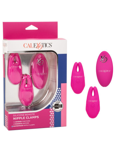 Розовые зажимы для сосков с дистанционным управлением Silicone Remote Nipple Clamps
