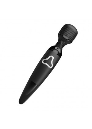 Черный жезловый вибромассажер с ребристой головкой Body Wand - 25 см.