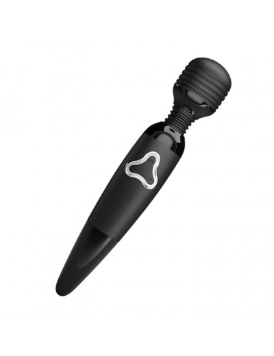 Черный жезловый вибромассажер с ребристой головкой Body Wand - 25 см.