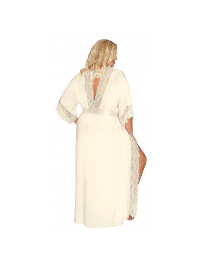 Длинный пеньюар plus size с изящным кружевом и атласным поясом
