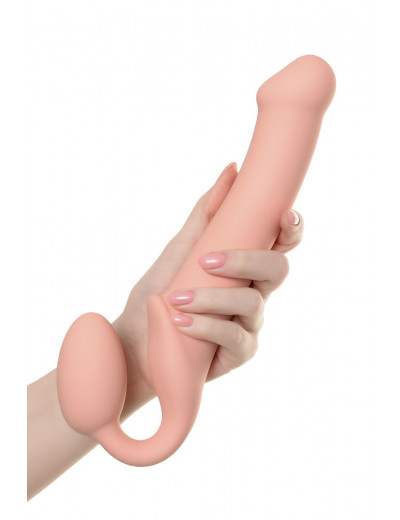 Телесный безремневой страпон Silicone Bendable Strap-On L