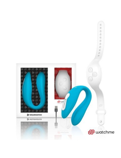 Голубой вибратор для пар с белым пультом-часами Weatwatch Dual Pleasure Vibe
