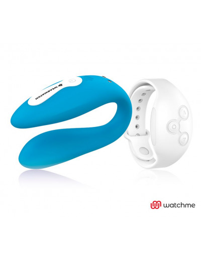 Голубой вибратор для пар с белым пультом-часами Weatwatch Dual Pleasure Vibe