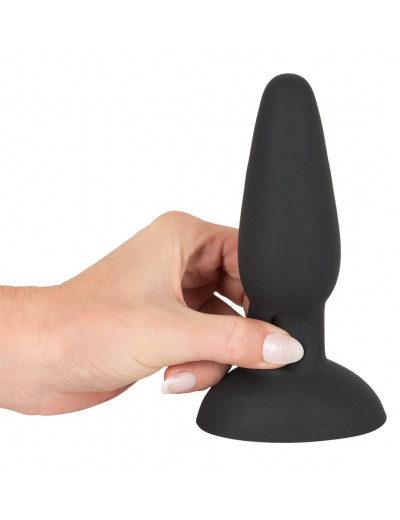 Черная анальная вибропробка с пульсацией в нижней части Thumping Anus Butt Plug - 15 см.