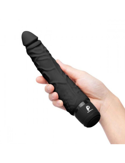 Черный вибратор-реалистик 7  Realistic Vibrator - 20 см.