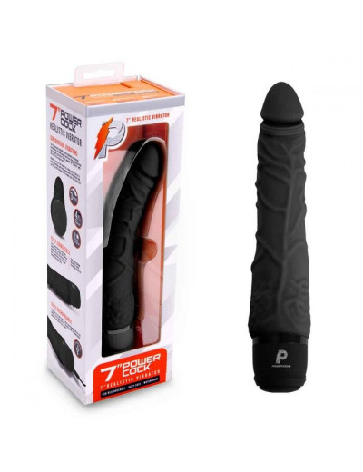 Черный вибратор-реалистик 7  Realistic Vibrator - 20 см.