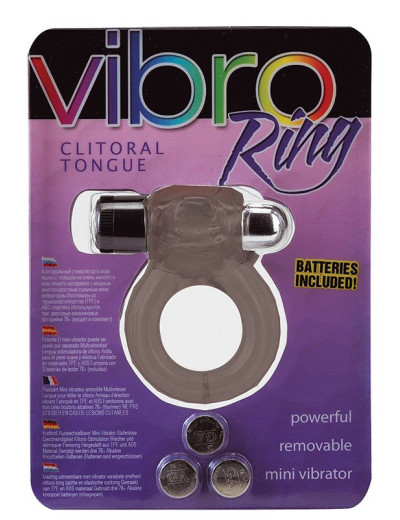 Дымчатое эрекционное кольцо VIBRO RING CLITORAL TONGUE BLACK