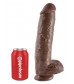 Коричневый фалоимитатор-гигант на присоске 11  Cock with Balls - 28 см.
