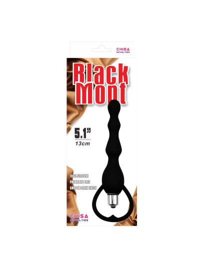 Черная анальная втулка с вибрацией Tail Power Beads - 18 см.